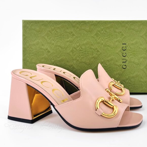 NEW GUCCI Horsebit Rose Leather Slide Sandals Mules EU 40.5 US 10.5 Auth $1,050 - Picture 9 of 10